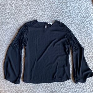 Violet + Claire Black Bell Sleeve Lace Accent Blouse, size L